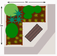 Sample raised bed garden plan to create a secluded bench alcove
